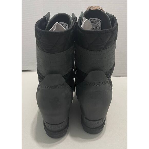Sorel Lexie Wedge Boot Quilted Dark Slate Pink Laces Winter Booties Gray 11 - Picture 9 of 12